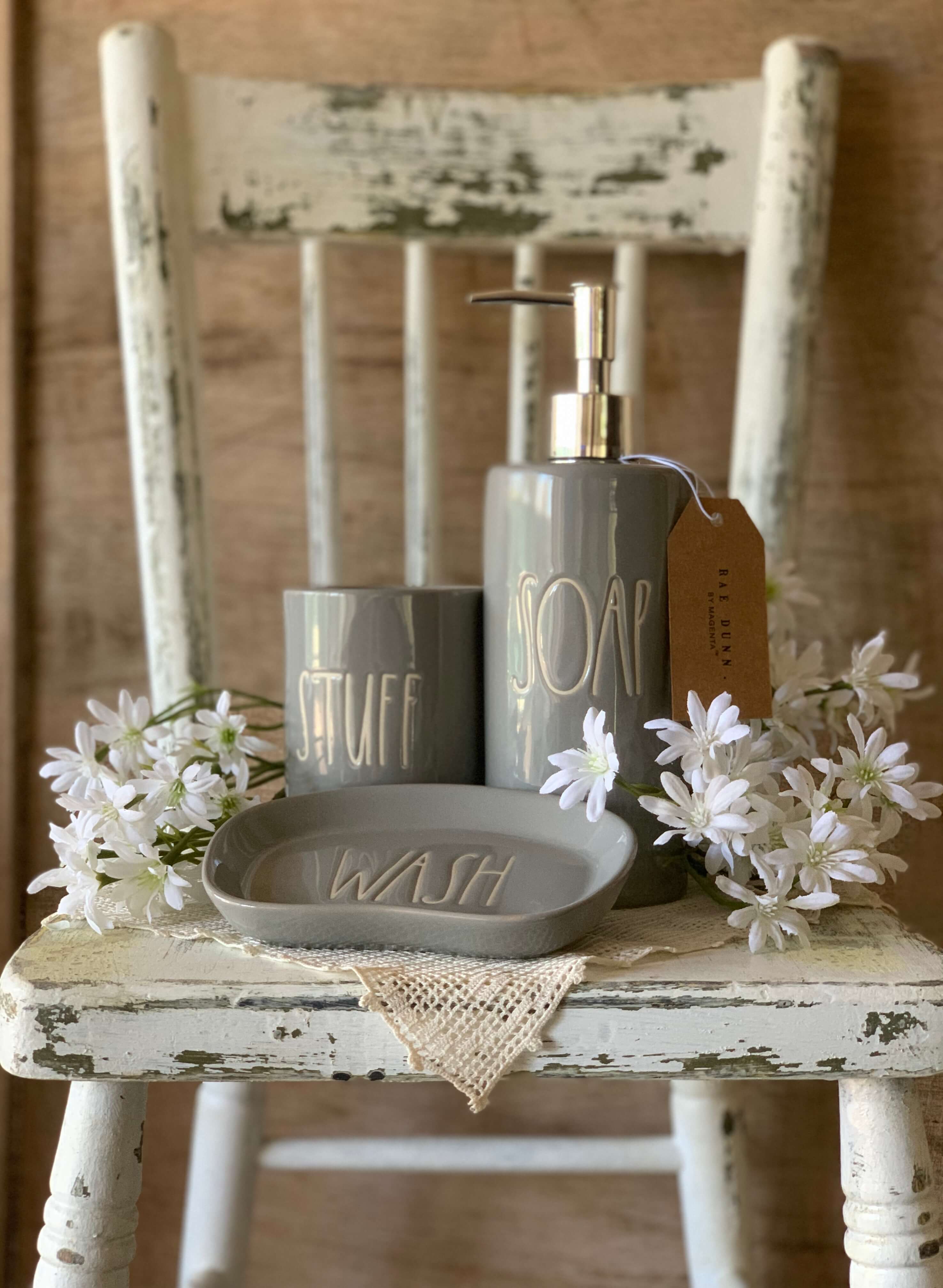 Rae Dunn Ceramic Bathroom Organisers- Grey – Countin' Crows Mercantile