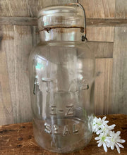 Load image into Gallery viewer, Large Antique ATLAS E-Z Seal 1/2 Gallon Wire Bale Mason Jar