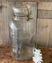 Load image into Gallery viewer, Large Antique ATLAS E-Z Seal 1/2 Gallon Wire Bale Mason Jar