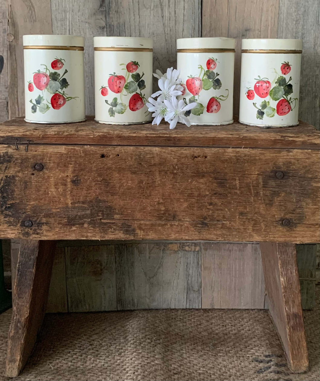 Set of 4 Vintage Tins with Strawberries