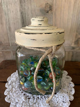 Load image into Gallery viewer, Old Jar with Faux Painted Lid/Bags of Marbles
