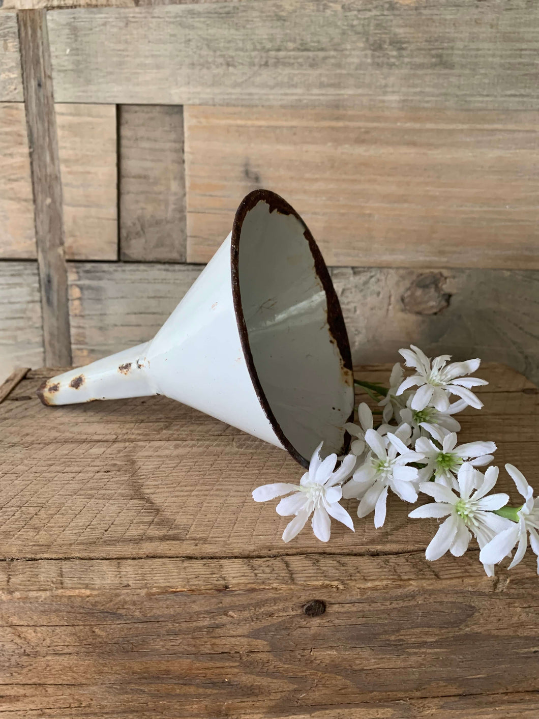 White Enamel Vintage Funnel