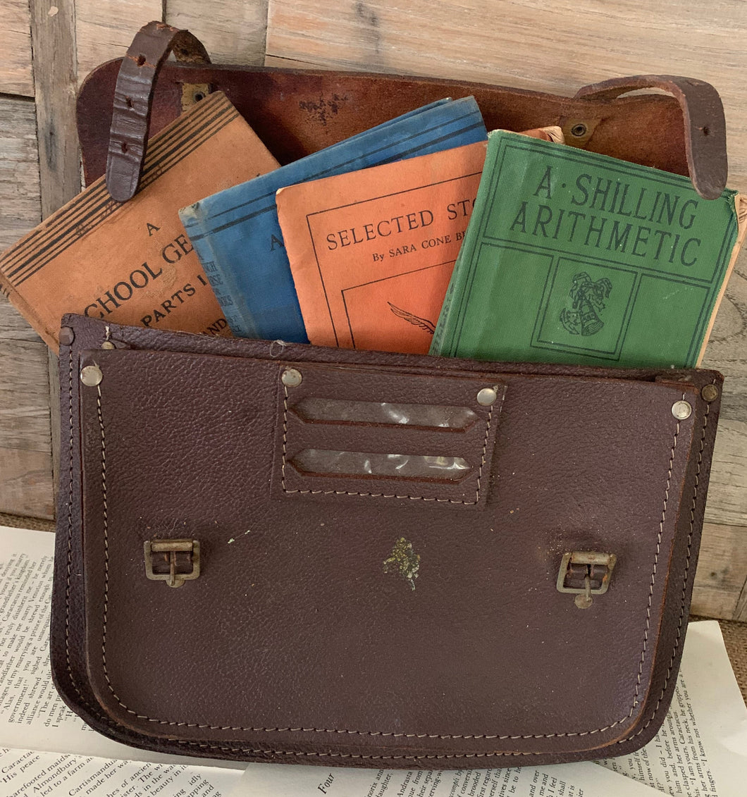 Old Leather Satchel and School Books