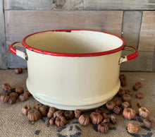 Load image into Gallery viewer, Vintage Cream and Red Enamel Straigh SIded Strainer/Colander
