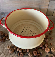 Load image into Gallery viewer, Vintage Cream and Red Enamel Straigh SIded Strainer/Colander
