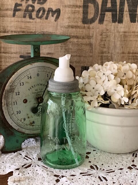 Foaming Soap Dispenser- Mason Jar inspired/ Green Glass