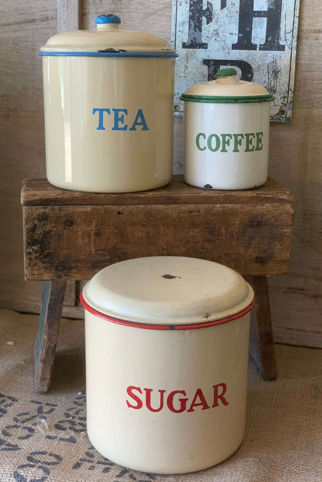 Vintage Enamel Canisters (set of 3)