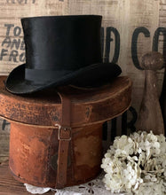 Load image into Gallery viewer, Victorian Top Hat and Leather Hat box
