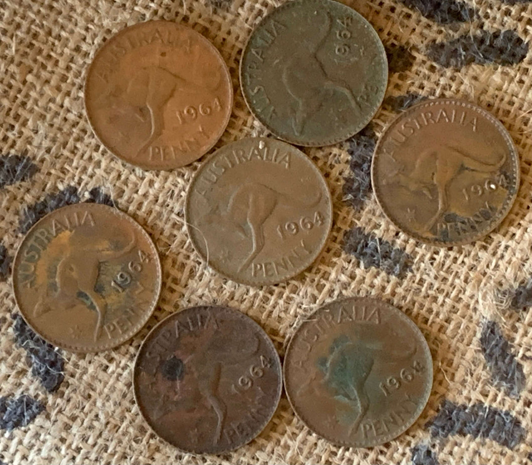 Old Pennies, Brass Tray and Leather Coin Pouch